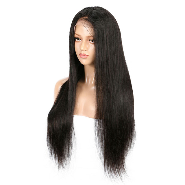 Black Long Straight Human Hair wigs HD Transparent Lace Front Wig