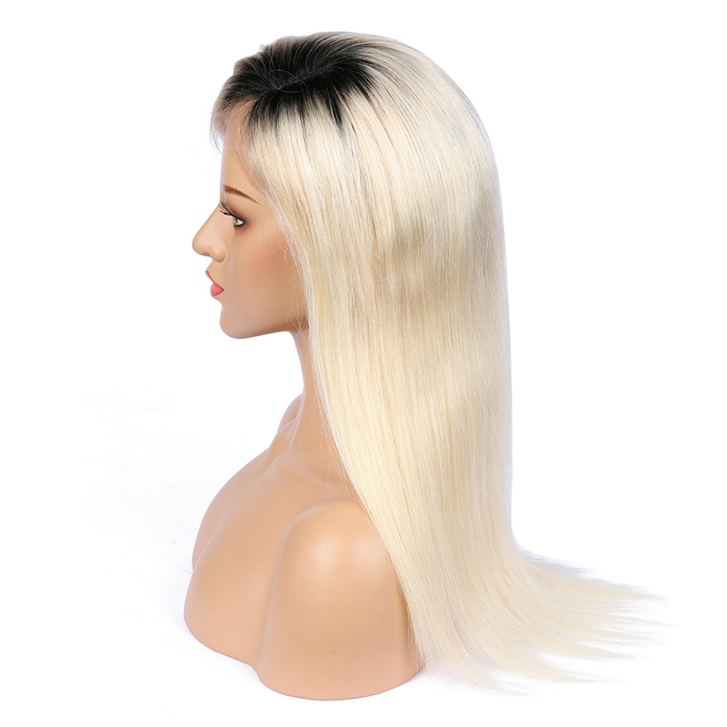 13x6 HD Lace Front Wig Platinum Blonde Wig with Black Roots Human Hair Wigs