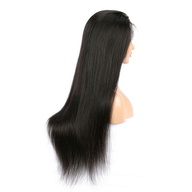 Black Long Straight Human Hair wigs HD Transparent Lace Front Wig
