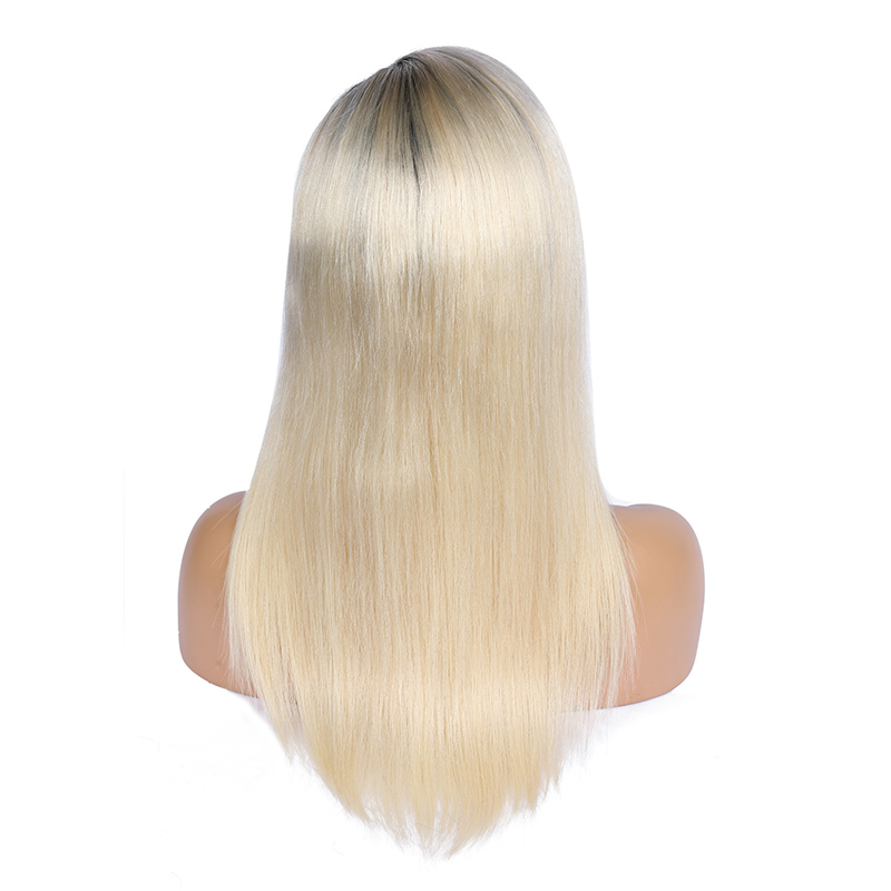 13x6 HD Lace Front Wig Platinum Blonde Wig with Black Roots Human Hair Wigs