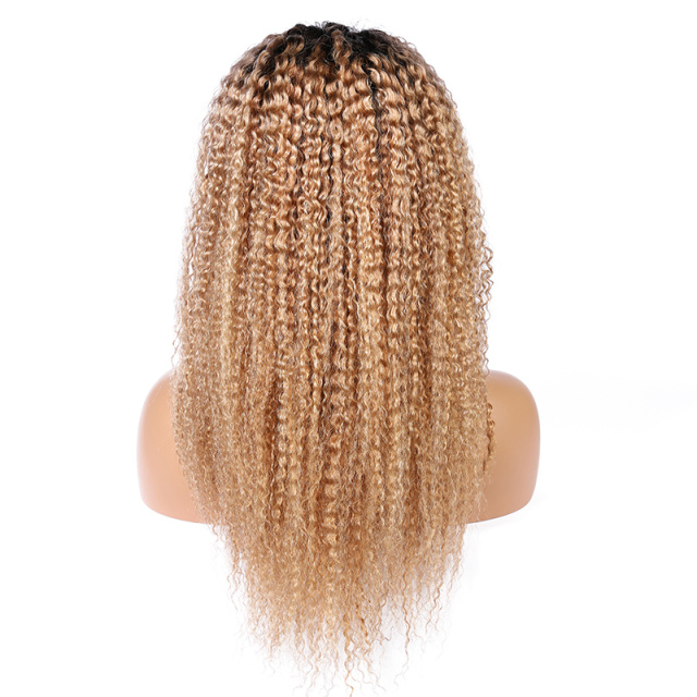 Afro Curly Brown Virgin Hair with Black Roots Wigs 13x6 Lace Front Wig Human Hair Wigs