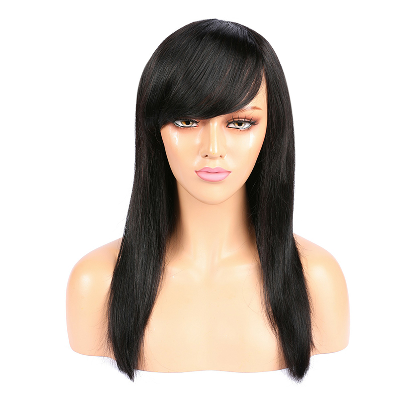 Black HD Lace Wig Straight Full Lace Wig Natural Color Human Wigs With Bangs