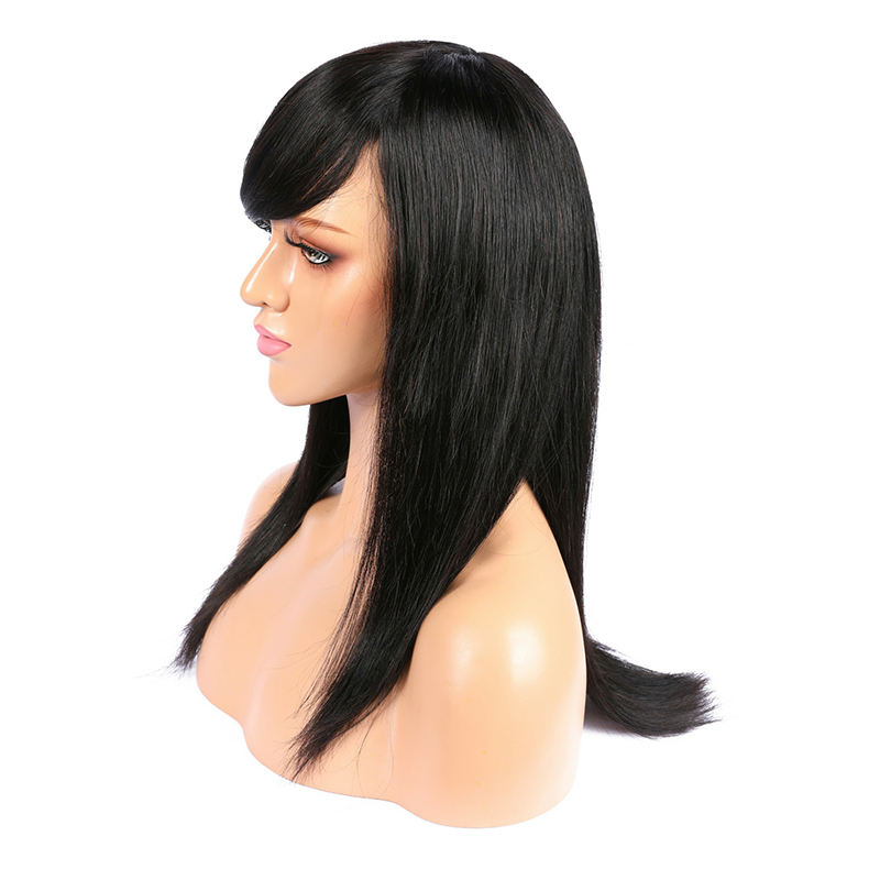 Black HD Lace Wig Straight Full Lace Wig Natural Color Human Wigs With Bangs