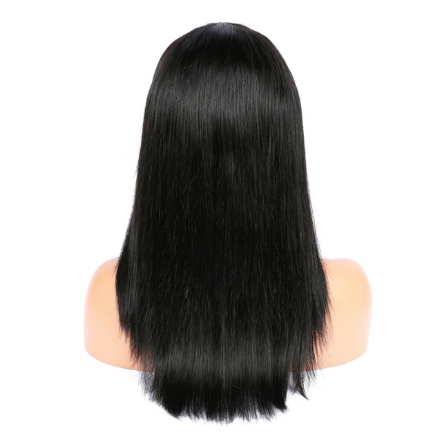 Black Straight Full Lace Wig Natural Human Wigs With Bangs for Women