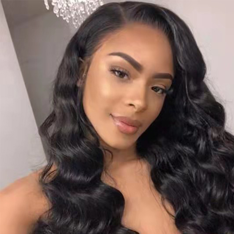 Black Body Wave HD Transparent Lace Frontal Wig Pre Plucked Human Hair Lace Wig