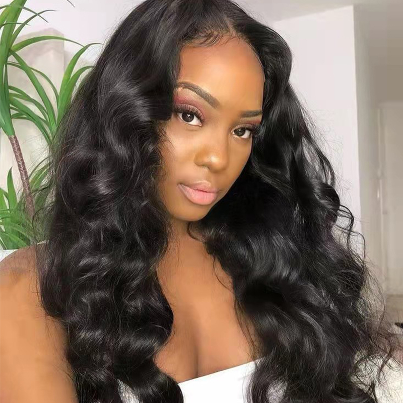 Black Body Wave HD Transparent Lace Frontal Wig Pre Plucked Human Hair Lace Wig
