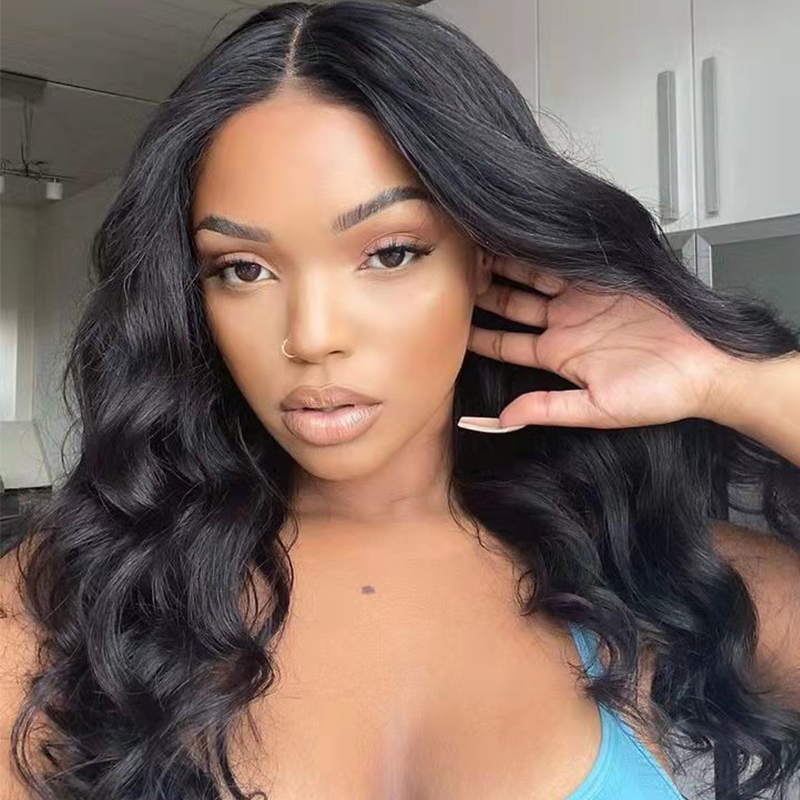 Black Body Wave HD Transparent Lace Frontal Wig Pre Plucked Human Hair Lace Wig