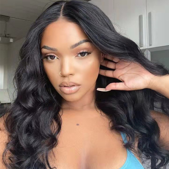 Black Body Wave HD Transparent Lace Frontal Wig Pre Plucked Human Hair Lace Wig