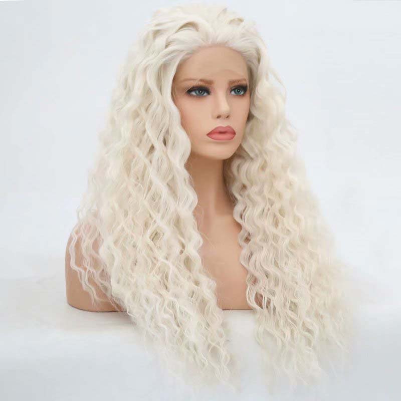 Platinum Blonde Curly Wavy Synthetic Wig Lace Front Wigs