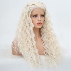 Platinum Blonde Curly Wavy Synthetic Wig Lace Front Wigs