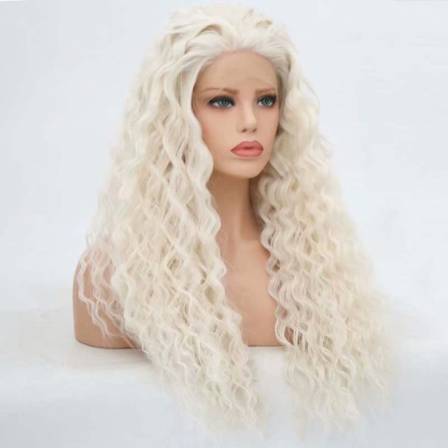 Platinum Blonde Curly Wavy Synthetic Wig Lace Front Wigs