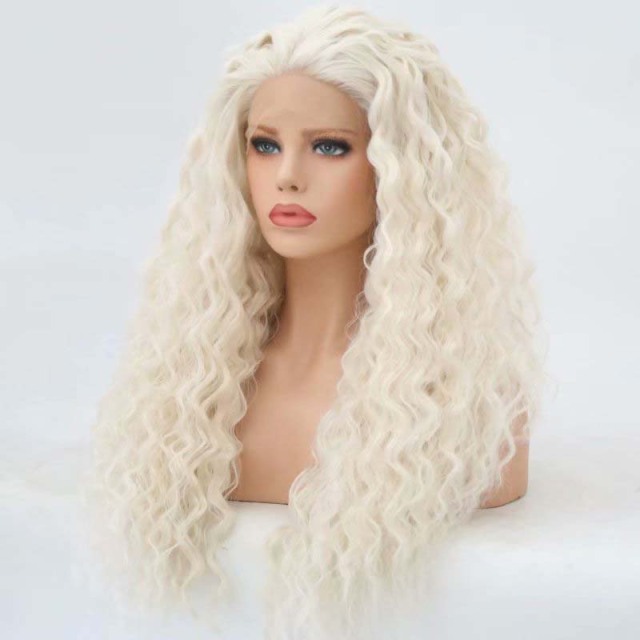 Platinum Blonde Curly Wavy Synthetic Wig Lace Front Wigs
