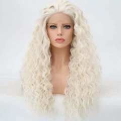 Platinum Blonde Curly Wavy Synthetic Wig Lace Front Wigs