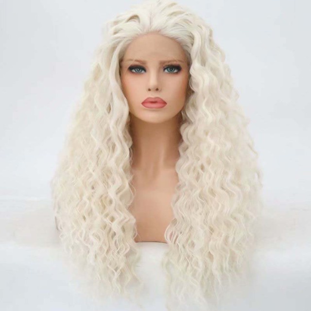 Platinum Blonde Curly Wavy Synthetic Wig Lace Front Wigs