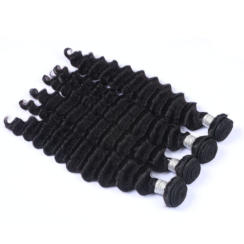 High Qulaity Human Hair Black Deep Wave 3 Bundles with Closure