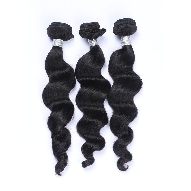 High Qulaity Human Hair Black Loose Wave 3 Bundles with closure
