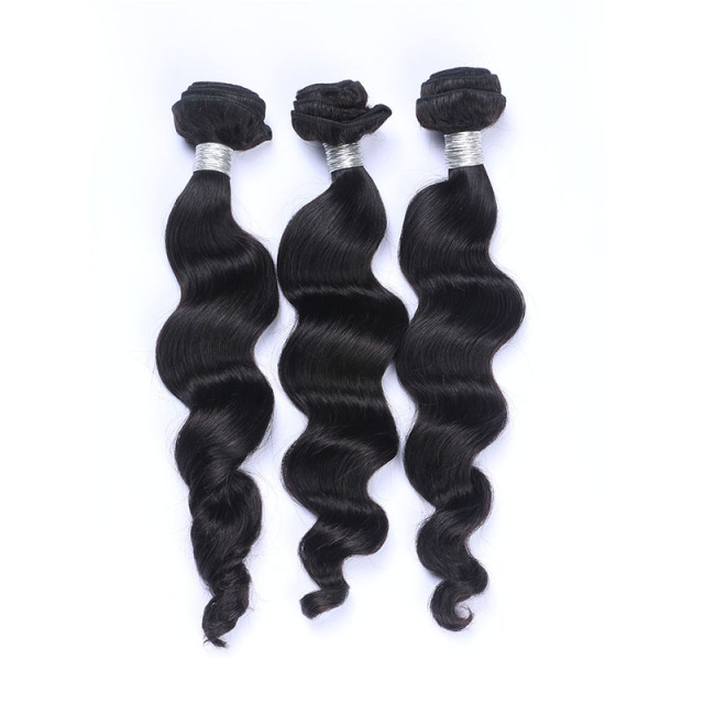 High Qulaity Human Hair Black Loose Wave 3 Bundles with closure
