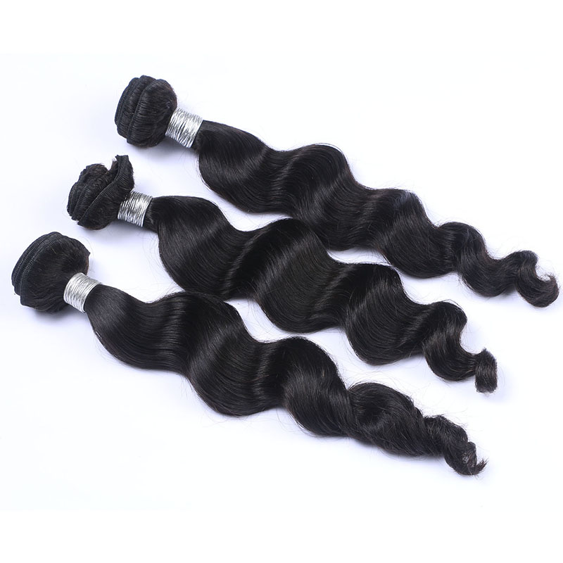 High Qulaity Human Hair Black Loose Wave 3 Bundles with closure
