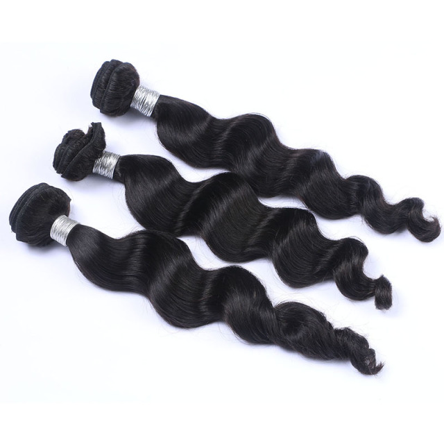 High Qulaity Human Hair Black Loose Wave 3 Bundles with closure