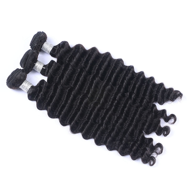 High Qulaity Human Hair Black Deep Wave 3 Bundles with Closure