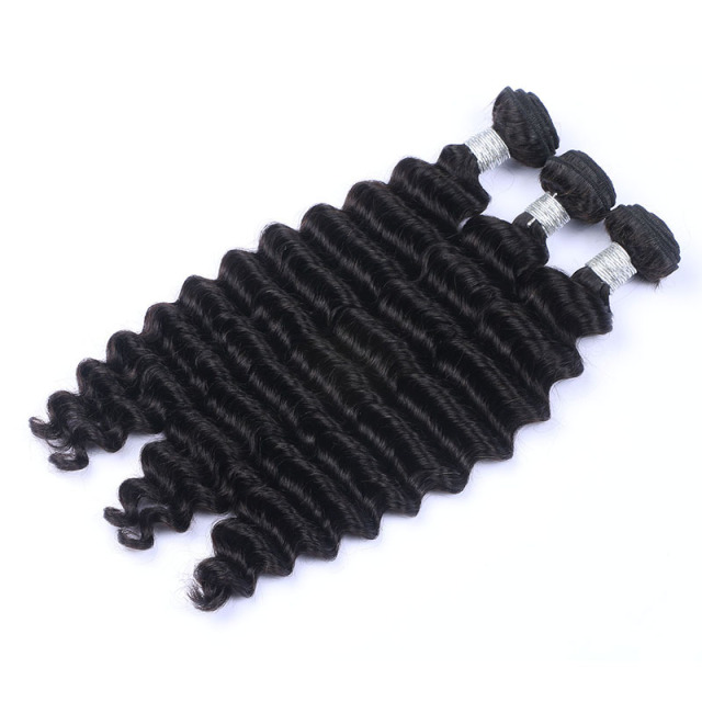 High Qulaity Human Hair Black Deep Wave 3 Bundles with Closure