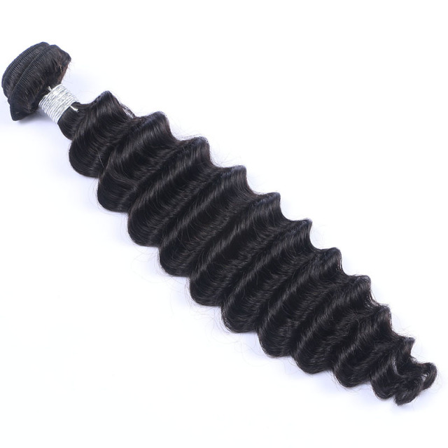High Qulaity Human Hair Black Deep Wave 3 Bundles with Closure