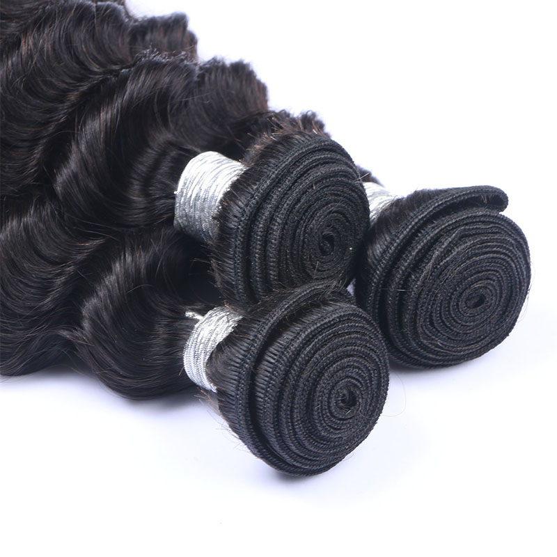 High Qulaity Human Hair Black Deep Wave 3 Bundles with Closure