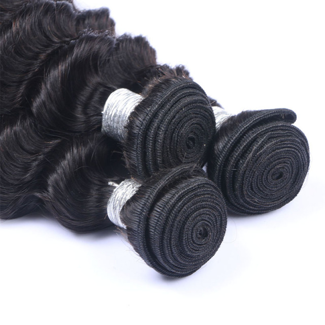 High Qulaity Human Hair Black Deep Wave 3 Bundles with Closure
