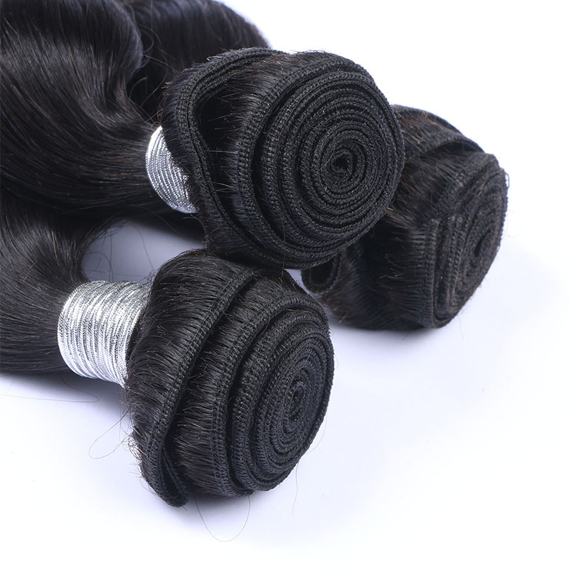 High Qulaity Human Hair Black Loose Wave 3 Bundles with closure