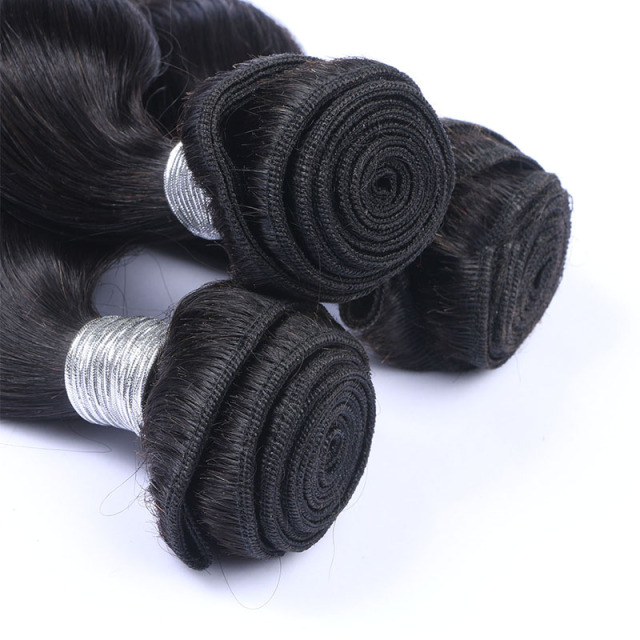 High Qulaity Human Hair Black Loose Wave 3 Bundles with closure