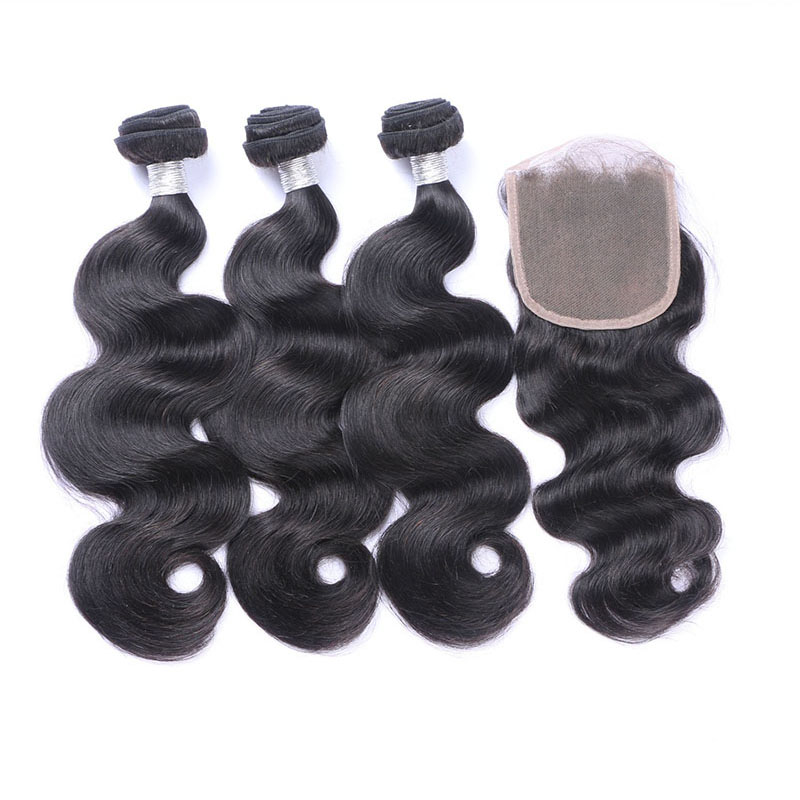 High Qulaity Human Hair Black Body Wave 3 Bundles with Closure