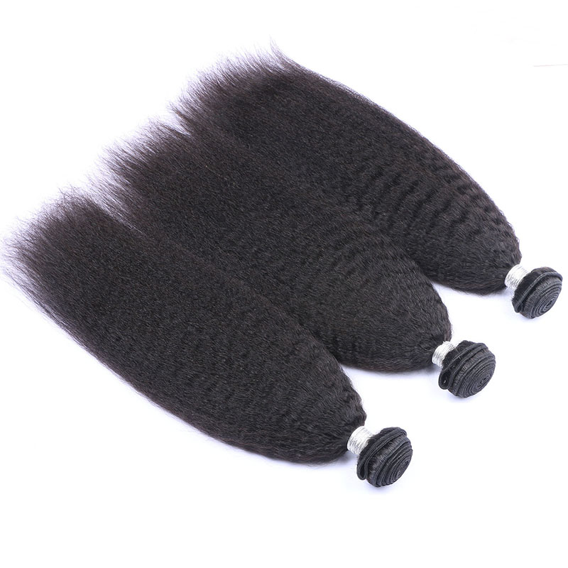 Black Yaki Straight 3 Bundles with 1 Closure 4x4 Lace Closure