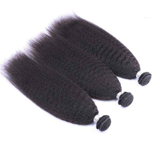 Black Yaki Straight 3 Bundles with 1 Closure 4x4 Lace Closure