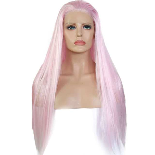 light pink long straight wig with bangs wigs for women synthetic heat resistant fiber Cosplay Costume Wigs Heat Resistant Fiber Wig