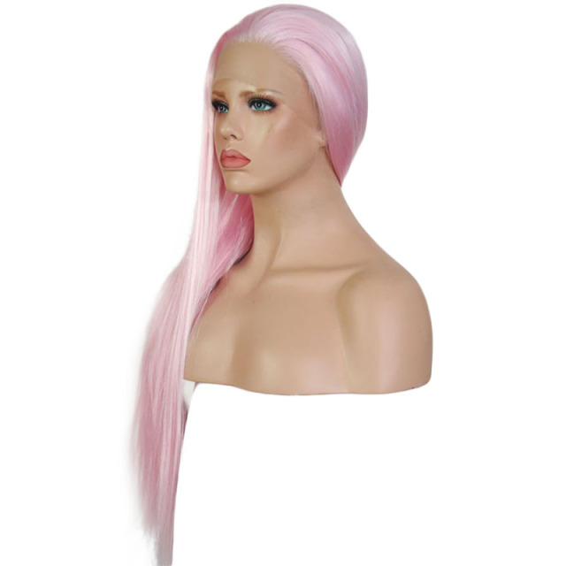 light pink long straight wig with bangs wigs for women synthetic heat resistant fiber Cosplay Costume Wigs Heat Resistant Fiber Wig