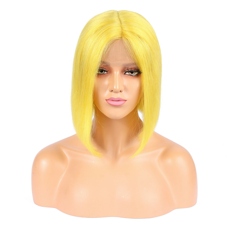 Yellow Straight Bob Human Hair Wigs HD Transparent Lace Front Wig