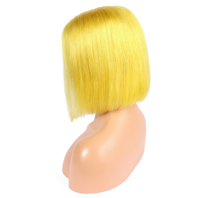 Yellow Straight Bob Human Hair Wigs HD Transparent Lace Front Wig