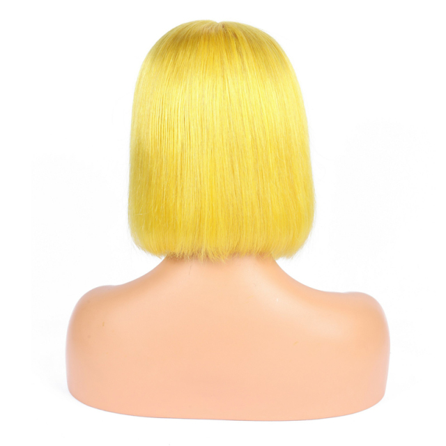 Yellow Straight Bob Human Hair Wigs HD Transparent Lace Front Wig