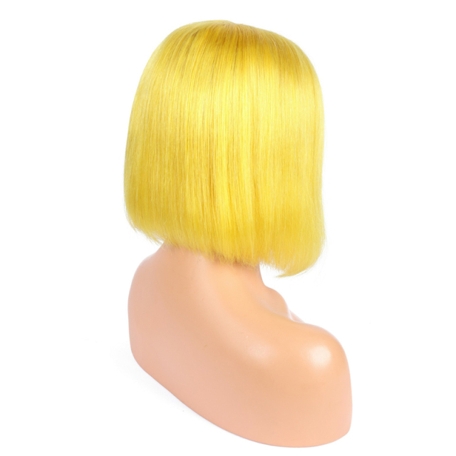 Yellow Straight Bob Human Hair Wigs HD Transparent Lace Front Wig