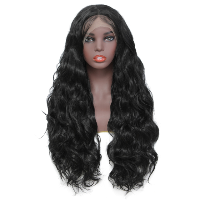 Black Body Wave Lace Front Wigs High Temperature Heat Resistant Fiber Synthetic Wig