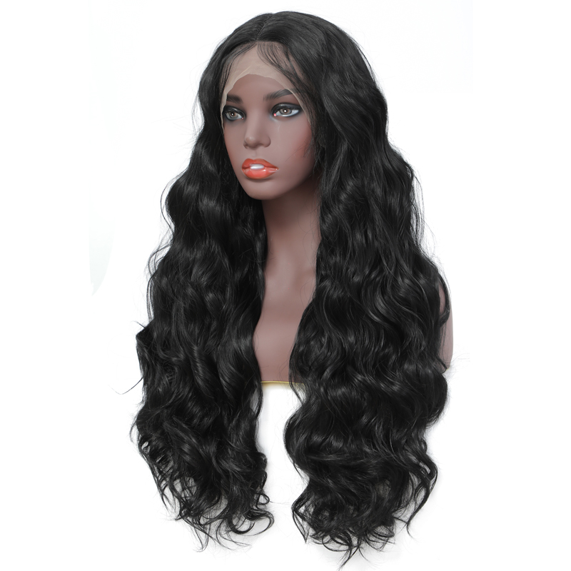 Black Body Wave Lace Front Wigs High Temperature Heat Resistant Fiber Synthetic Wig