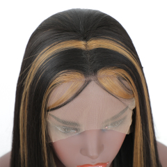 Long Straight Wigs for Women Black Wig with Brown Highlights Heat Resistant Fiber Hair Synthetic Lace Front Wigs for Fashion Women