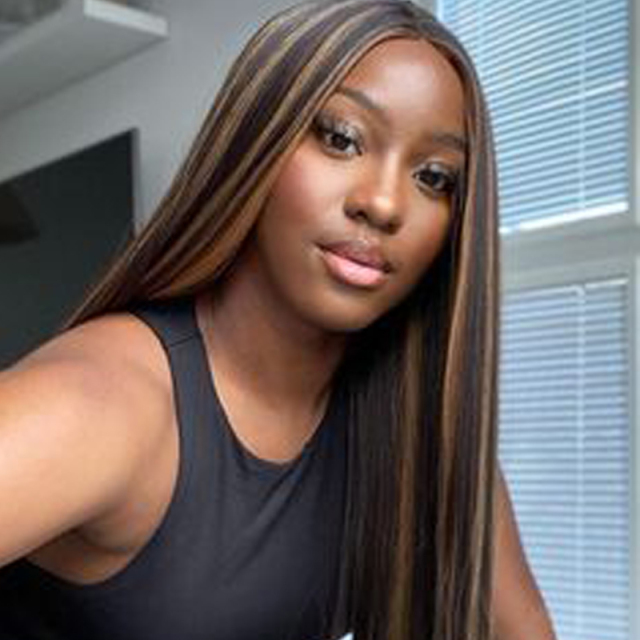 Long Straight Wigs for Women Black Wig with Brown Highlights Heat Resistant Fiber Hair Synthetic Lace Front Wigs for Fashion Women