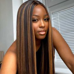 Long Straight Wigs for Women Black Wig with Brown Highlights Heat Resistant Fiber Hair Synthetic Lace Front Wigs for Fashion Women