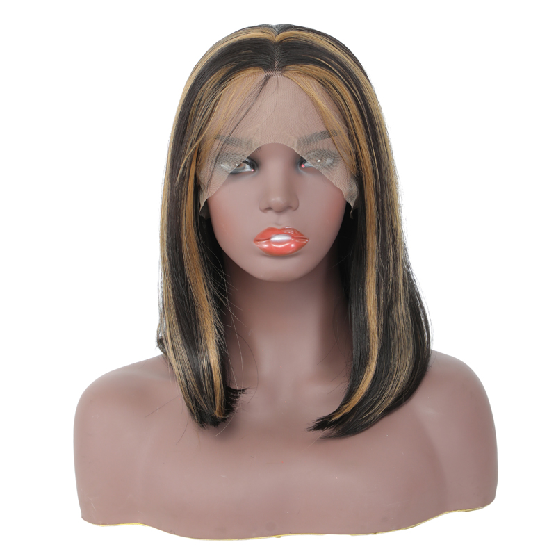 Mix Color Shouler Lenght Bob Straight Synthetic Wigs With Baby Hair