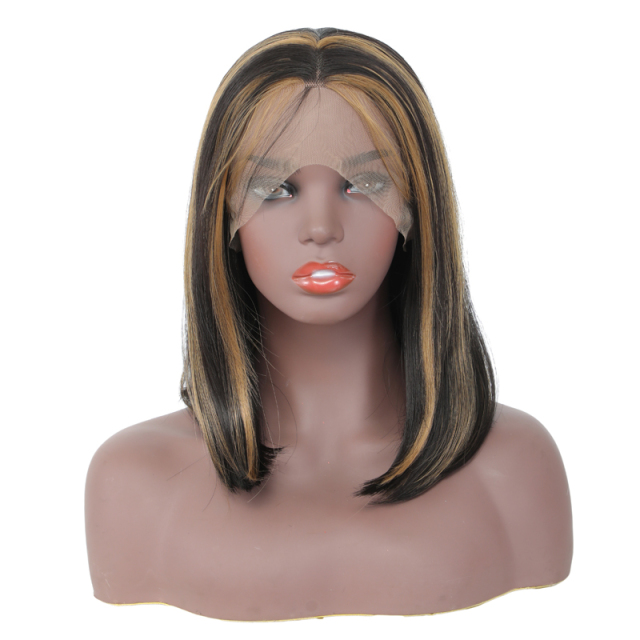 Mix Color Shouler Lenght Bob Straight Synthetic Wigs With Baby Hair