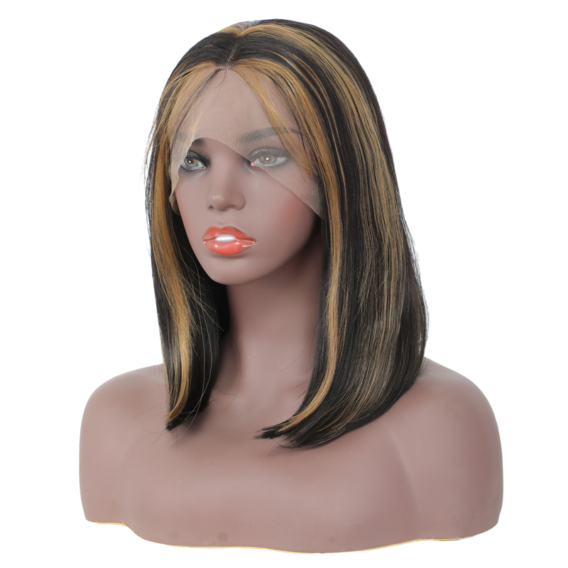 Mix Color Shouler Lenght Bob Straight Synthetic Wigs With Baby Hair