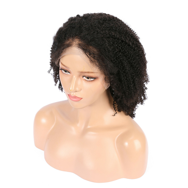 Black Short Kinky Curly Bob Human Hair HD Transparent Lace Front Wigs with Baby Hair