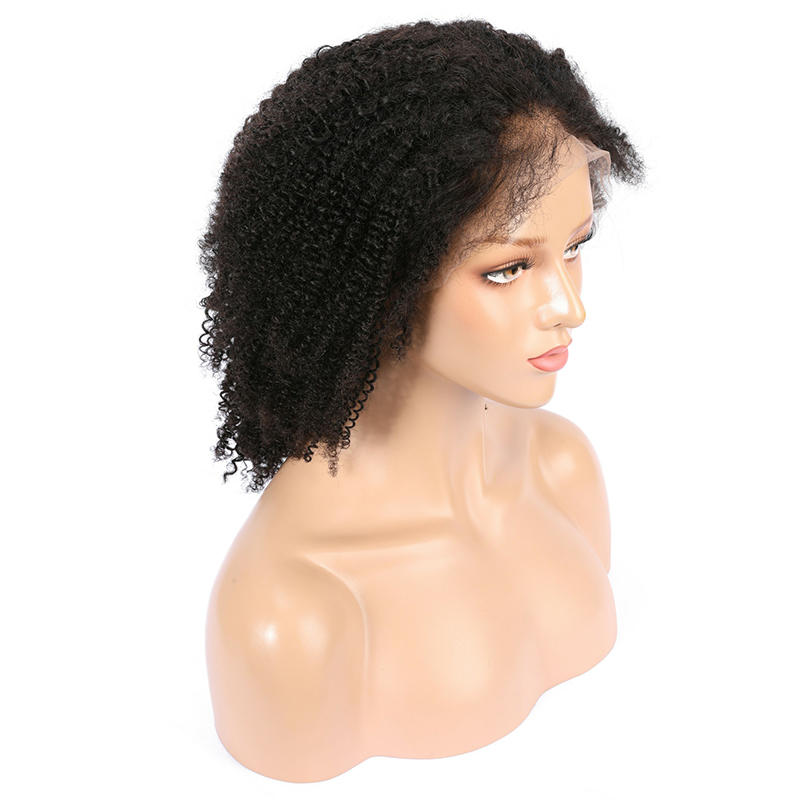 Black Short Kinky Curly Bob Human Hair HD Transparent Lace Front Wigs with Baby Hair