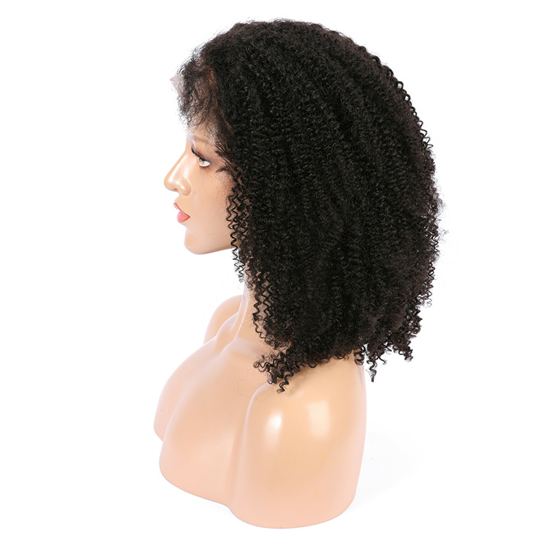 Black Short Kinky Curly Bob Human Hair HD Transparent Lace Front Wigs with Baby Hair